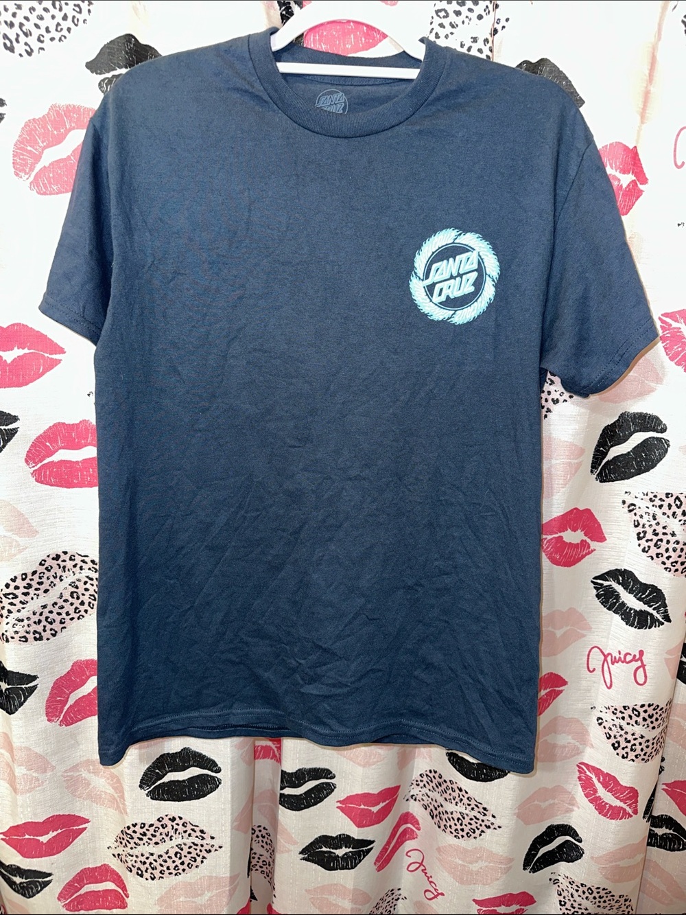 Santa Cruz Skateboards Navy Tee with Light Blue Logo